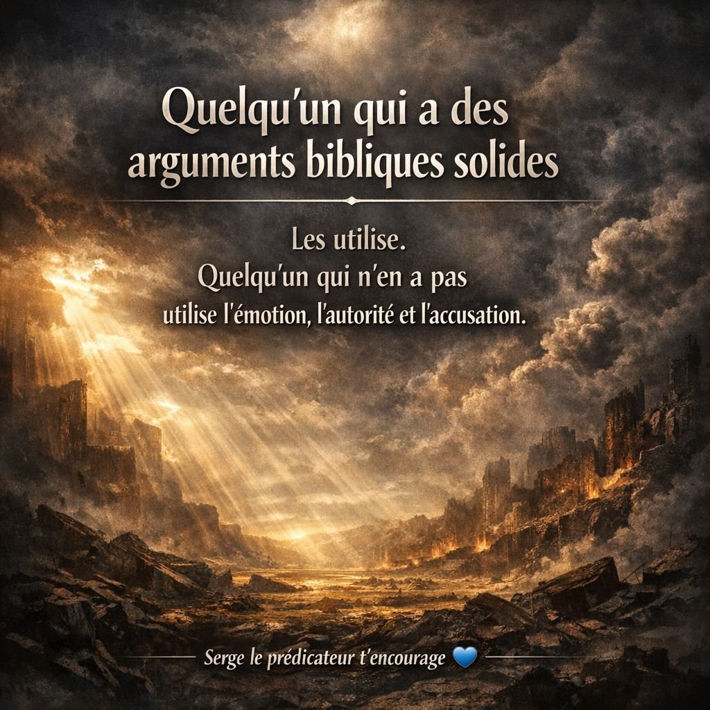 Quelqu'un qui a des arguments bibliques solides les utilise. Quelqu'un qui n'en a pas utilise l'émotion, l'autorité et l'accusation.