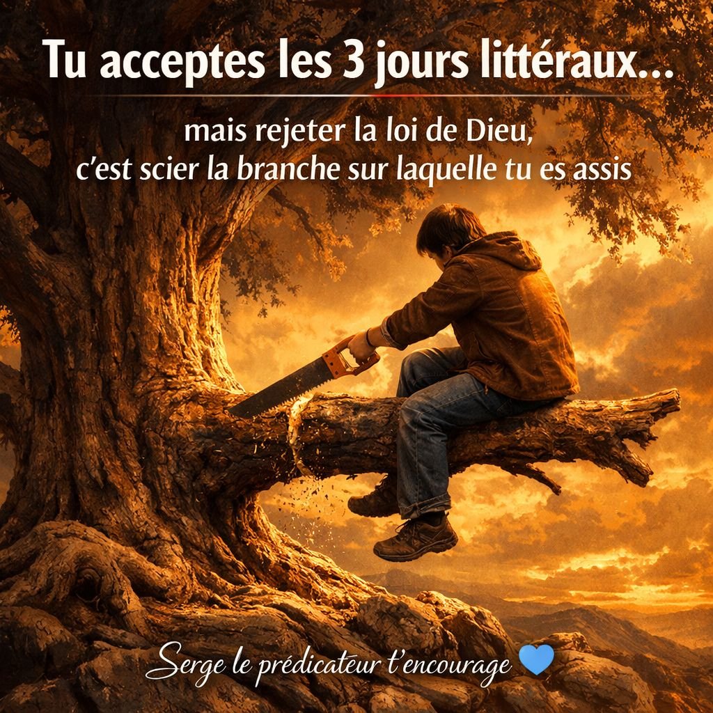 Tu acceptes la vérité sur les 3 jours mais FINI la loi ! ? Tu scies la branche sur laquelle tu es assis.